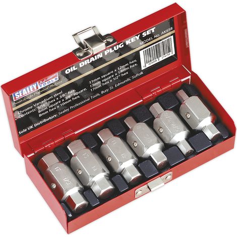 Sealey Double End Oil Drain Plug Key Set 6pc AK658 (1/2)