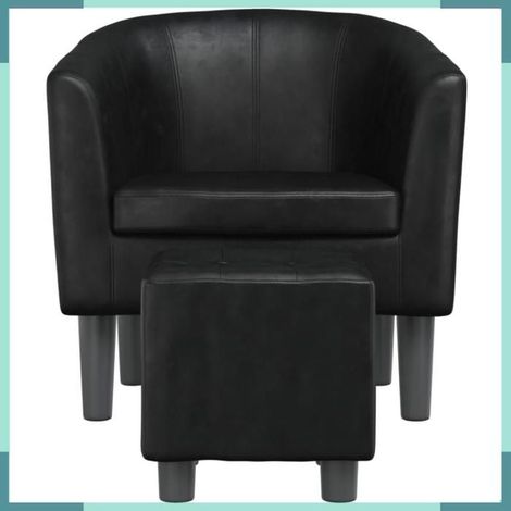 356491 Fauteuil avec repose-pied noir similicuir (1/5)
