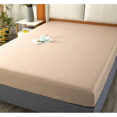 Drap-housse - 180 x 220 cm - Housse de matelas - Extra douce - Fibre de bambou - Base - Ajustement parfait - Extrêmement doux - Marron clair (1/2)