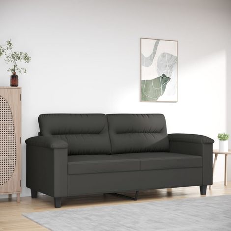 Canapé à 2 places - Canapé droit relax Sofa Gris foncé 140 cm Tissu microfibre BV498193 - BonneVie (1/5)