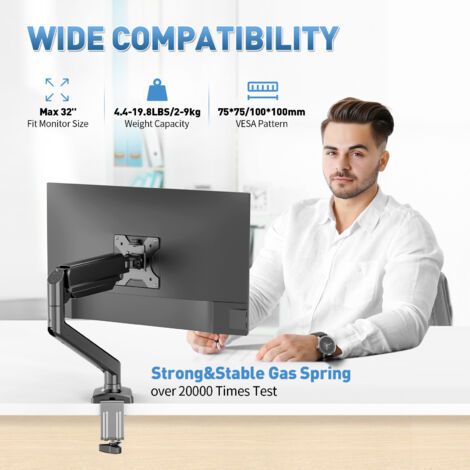 Support écran PC 13-32 pouces – Bras VESA 75x75-100x100 mm – Rotation 360° – Réglable en hauteur – Charge max 9 kg – Installation facile (1/3)
