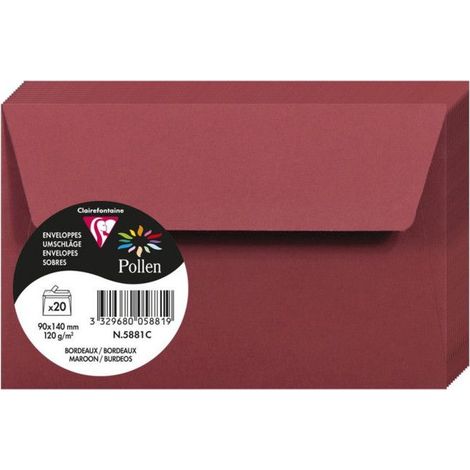 Enveloppe - CLAIREFONTAINE - Pollen - 120g - 90x140mm - Bordeaux - Paquet de 20