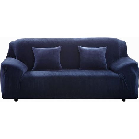 housses de canapé épaisses 1/2/3/4 places pure color sofa protector velvet easy fit elastic fabric stretch couch slipcover (bleu, 2 places 145-185cm) (1/5)
