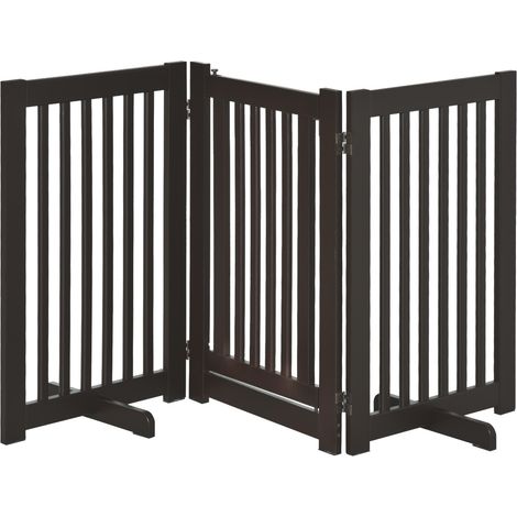 Barriera pieghevole per cani in MDF marrone scuro con porta centrale (1/5)