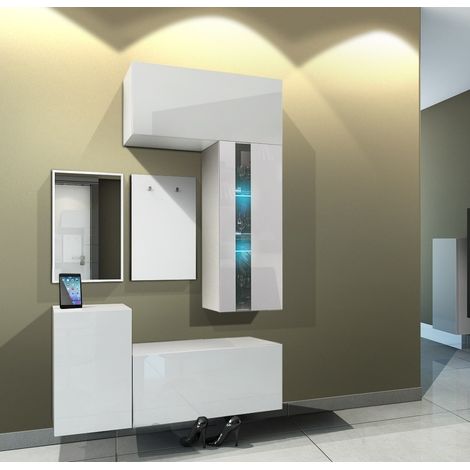 Ensemble meubles d'entrée muraux et miroir LEDOX LX5, blanc brillant (1/2)
