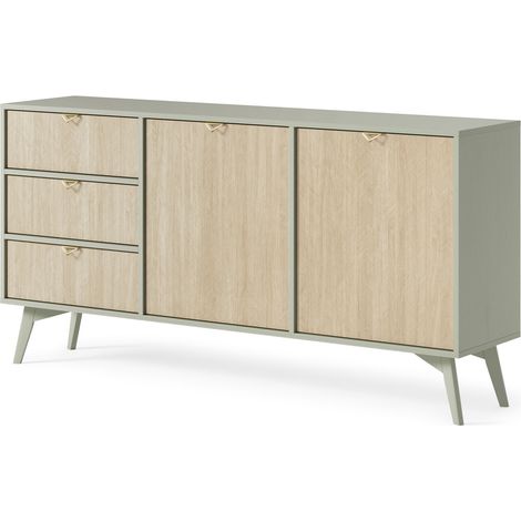 Emporius Commode 2 portes WOOD avec tiroirs - pieds en bois, accessoires dorés - Eucalyptus (1/5)