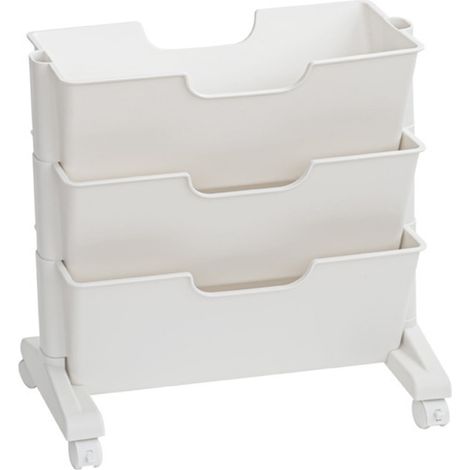 Bibliothèque mobile blanche à 3 niveaux, grande capacité, roulettes universelles, en plastique, pour chambre