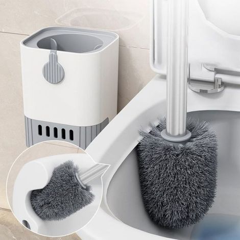 Brosse WC - Tete Hemispherique - Support Mural Sans Perçage - Drainage Et Aeration - Lot De 1 (1/5)