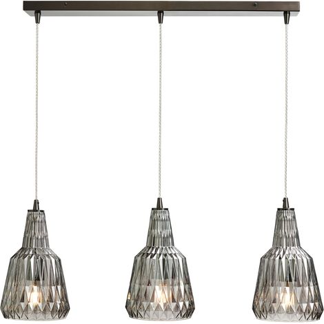 Visconte Mikael Ceiling Pendant Bar Faceted Glass Shaded 3 Light - Satin Brass, Champagne Tinted (1/5)