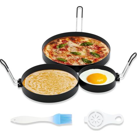3 Moules à œufs, Acier inoxydable, Revêtement antiadhésif, Poignée silicone, Pour petit-déjeuner (1/5)