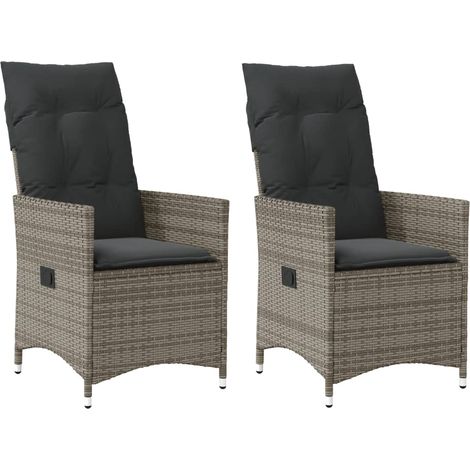 Gartensessel mit Kissen 2 Stk. Verstellbar Grau Poly Rattan