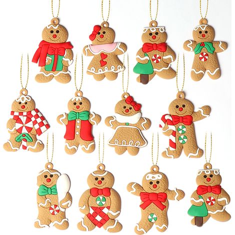 Figurines de Noël en forme de bonhomme en pain d'épice, décorations assorties en plastique à suspendre pour sapin de Noël (1/5)