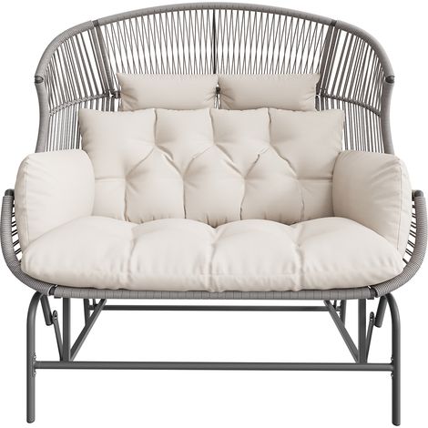 Balancelle de Jardin 2 Places avec Assise Confort et Coussins Fixés, en Résine Tressée et Acier, 145×85×143 cm, Gris (1/5)