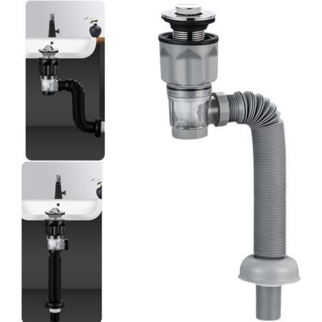 Kit de bonde de lavabo avec bonde extensible et flexible, anti-odeurs pour trous de 1-1/4", 1-1/2" et 2" (style Bounce) (1/3)