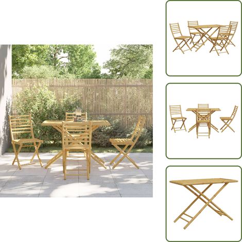 5-tlg. Garten-Essgruppe Bambus - Gartentisch - Gartenstühle - Essgruppe - Bambus Möbel - Gartenmöbel Set