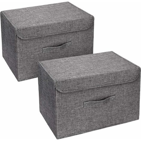 Set mit 2 waschbaren Aufbewahrungsboxen, faltbare Kleideraufbewahrung, Stoff-Aufbewahrungsbox mit Deckel und Griffen für Zuhause, Büro, Kinderzimmer, Schrank, Schlafzimmer (grau) (1/5)