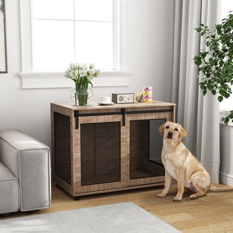 Gabbia per cani, box per il trasporto di cani, box per animali domestici, porte con serratura, 98 x 60 x 78 cm, marrone chiaro