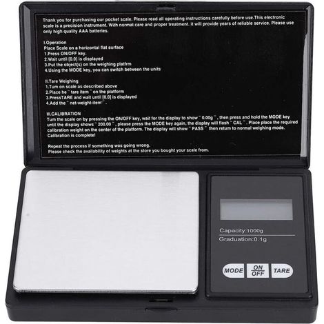 Balance numérique portable pour bijoux, mini balance de poche avec écran LED de précision 0,1 g/0,1 g pour peser l'or, l'argent, les diamants, les pierres précieuses et les grains (1 000 g/0,1 g)