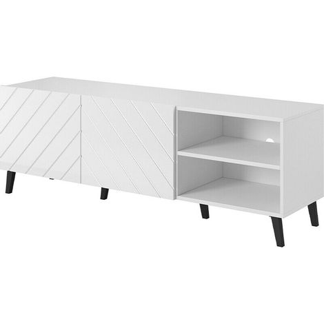 Meuble TV 150x52x42 cm blanc ABI meuble Hi-fi luxueux sideboeard sur pied (1/4)