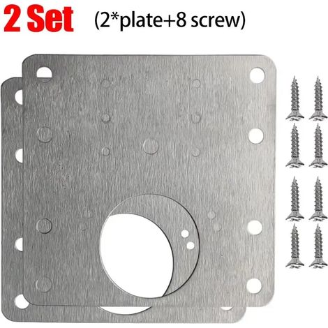 (Lot de 2) Plaque de réparation pour charnières de porte de placard en acier inoxydable, kit de montage avec vis et outils de quincaillerie pour meubles (1/5)