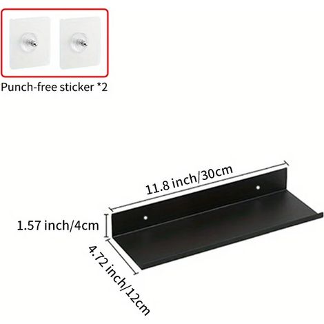 Étagères flottantes (noires, 30 cm) sans perçage, pour le rangement mural. Support auto-adhésif, accessoire de décoration pour la cuisine, la maison et la salle de bain. Noir mat moderne. (1/5)