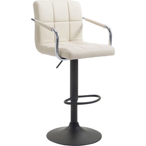 Sgabello da bar x1 poggiapiedi con gambe a tromba sintetiche color crema in metallo nero opaco TDB10531