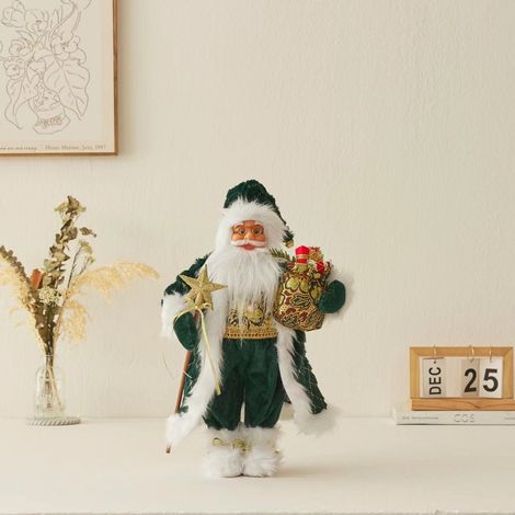 Ochine Statuetta Babbo Natale 45 cm – Costume Tradizionale Verde e Rosso, Artigianale in Tessuto Non Tessuto – Design Elegante – Ideale per Decorazione Tavolo Interno e Ufficio (1/4)