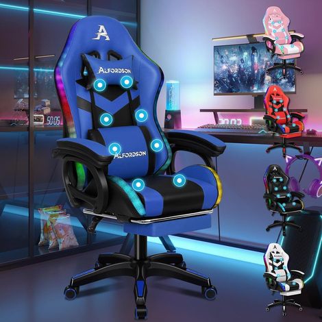 Ergonomischer Gamer Stuhl mit Massagefunktion, Blau, Höhenverstellbar (1/5)