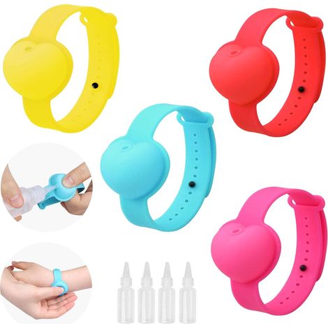 4 paquets de bracelet rechargeable en silicone désinfectant pour les mains,