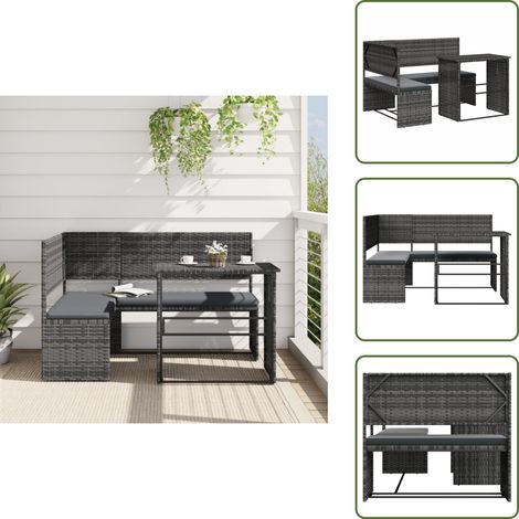 Gartensofa in L-Form mit Tisch und Kissen Grau Poly Rattan - Gartensofa - Outdoor Möbel - Lounge Set - Terrassenmöbel - Esszimmergarnitur (1/5)