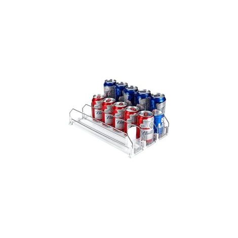 Kühlschrank-Organizer mit verstellbarem Schieber, 3 Reihen, automatischer Dosenspender, Dosenaufbewahrung, Getränkespender, Flaschenhalter für 15 Dosen (38×25cm) (1/4)