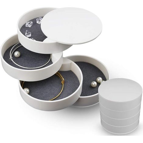 Boîte à bijoux ronde, organisateur de rangement pour bagues, boucles d'oreilles et colliers, tour de stockage pratique pour accessoires de bijouterie (1/5)