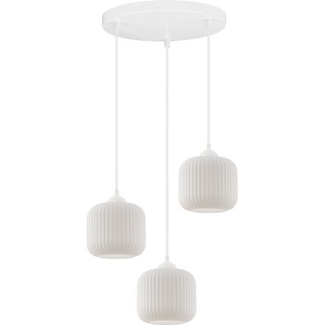 Suspension abat-jour cylindrique blanc 3 pièces – Métal rainuré – Compatible ampoule E27 – Pour intérieur moderne (1/5)