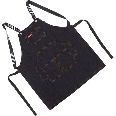 Tablier de coiffure ajustable et lavable en toile denim pour hommes et femmes, idéal pour la manucure et la coiffure (noir). (1/5)