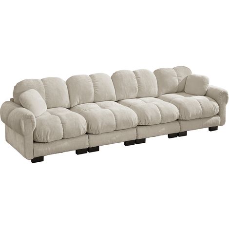 Divano modulare 4 posti in ciniglia Light Taupe 330 x 86 x 90 cm (1/5)