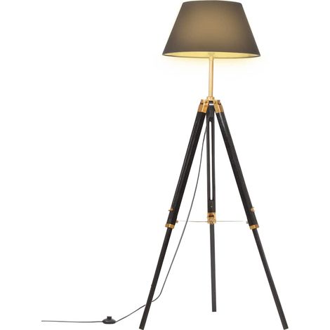 Lampadaire à trépied Noir et doré Bois de teck massif 141 cm (1/5)