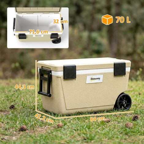 Kühlbox 70L Große Passive Thermobox bis zu 72 Std. Kühlung, mit PU-Vollschaumisolierung Rädern Ablassventil Griff (1/5)