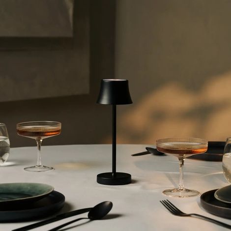 Lampe de Table Rechargeable Sans Fil LED Tactile en Métal Noir IP54 Dimmable H22 cm - PANGIVO (1/5)