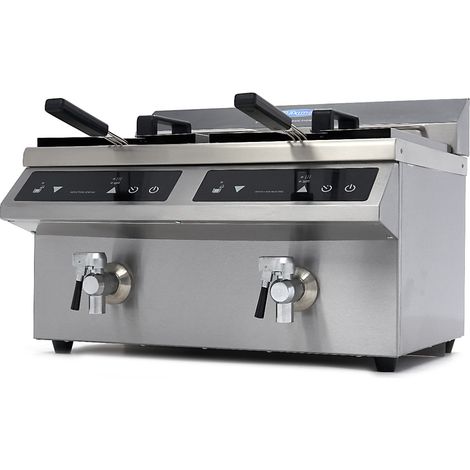 Friteuse professionnelle - 2 cuves de 8L - 2 paniers - avec robinet de vidange - Induction - Maxima