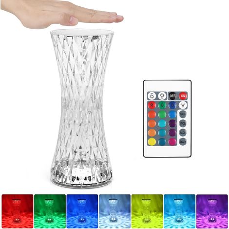 Lampe de table en cristal - Lampe de table LED diamant 16 couleurs - Lumière d'ambiance rechargeable - Commande tactile et télécommande (1/4)
