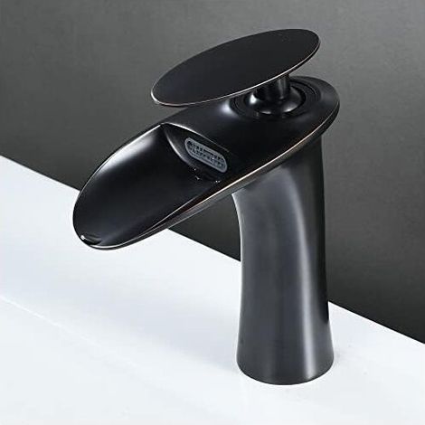 Robinet salle de bain cascade noir – Mitigeur lavabo laiton brossé – Mono-trou – Aérateur jet doux