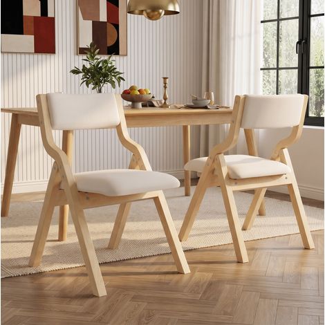 Set mit 2 klappbaren Esszimmerstühlen aus Holz und beigem Leinen HAVRYA (1/5)