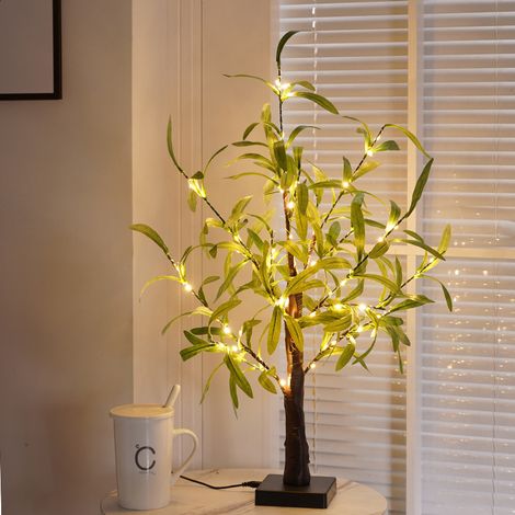 Albero di ulivo artificiale illuminato con luci a LED per decorazioni per la casa, da interno, alimentato tramite USB o batteria, con timer (1/5)
