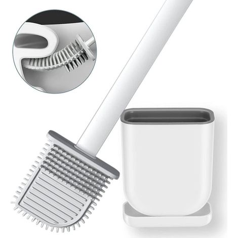 Brosse WC souple en silicone avec support - Blanche-AquaForge (1/4)
