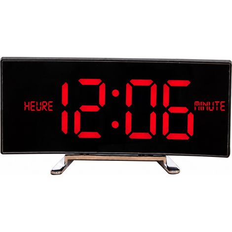Réveil électronique de table écran incurvé miroir boîtier noir LED rouge réf 7195 17 × 2,5 × 7,2 cm 200 g – Livraison gratuite