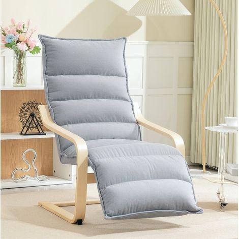 Fauteuil relax à bascule 67x93-114x105 cm gris clair, repose-pieds réglable, effet velours MEUBLIV (1/5)