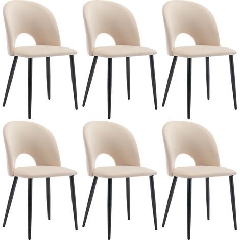 Pack de 6 sillas de comedor, sillas acolchadas de diseño en terciopelo para salón y cocina, respaldo con diseño de rombos y elementos ajustables, beige (1/5)