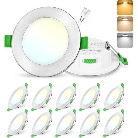 Lot de 6 Spot LED Encastrable 75-90mm, 7W Spots de Plafond Encastre Extra Plat 2700K/4000K/6500K Réglable, Intensité variable IP44 Spot Salle de Bain LED pour Salon Cuisine, Rond Blanc