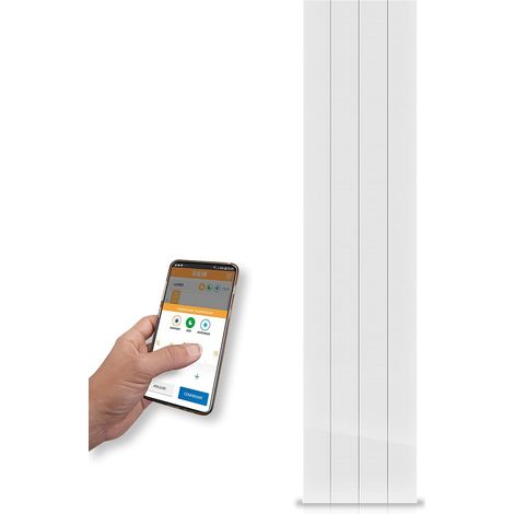 HJM – Radiateur à inertie sèche 1000 W vertical blanc – Connecté WiFi – Surface de chauffe 10-14 m² – Thermostat électronique avec 8 modes