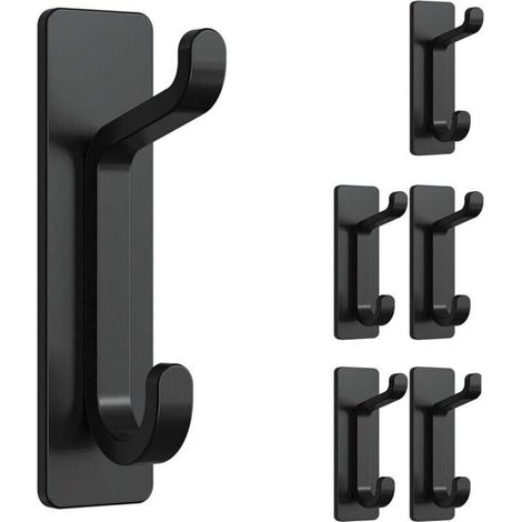 6 Pieces Adhesive Wall Hooks, Bathroom Towel Rack, Kitchen Dishcloth Hook, Adhesive Coat Hook, No Drilling Required Wall Mount, Waterproof, Rustproof, Black (1/4)